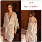 Guiruo Brand French Temperament Sexy Suspended Sleeping Dress Deep V Open Back Velvet Robe Cardigan Home Suit Set 588