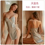 Guiruo Brand High Split Chest Cushion Hanging Pajama Dress Side Hollow Lacing Pajama Home Suit Set Issued on behalf of 1484