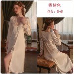 Guiruo brand sexy solid color pajamas casual and comfortable V-neck ice silk long outerwear for women's home wear set 2192