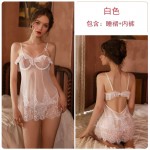 Guiruo Spring/Summer New Women's Sexy Mesh Perspective Steel Tray Splice Lace Suspender Sleepwear Home Suit Set 956