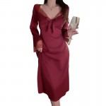 Guiruo Sexy Chest Cushion Pajamas Ice Silk Backless Temptation French Pure Desire Long Sleeve Pajama Dress Home Suit Set W2211