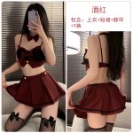 Guiruo Fun Lingerie Solid Color Student Wear Short Pleated Skirt Open Waist Seduction Maidservant Uniform Fury Set 3087