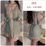 Guiruo Soft Mesh Embroidery Lace and Chest Cushion Deep V Sexy Open Back Sleeping Dress Outer Robe Home Suit 3900