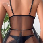 Guiruo Fun Underwear Sexy Perspective Mesh Open Back Temptation Sling Dress Uniform Set Foreign Trade Amazon 9490