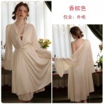 Guiruo Brand Pure Desire Style Lace Long Strap Sleeping Dress Outer Robe Ice Silk Comfortable Sweet Home Fur Set 2991