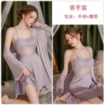 Guiruo Sexy Plus Chest Cushion Gathered Open Back Suspender Sleeping Dress Ice Silk Simple Outer Robe Comfortable Home Suit Set 3124