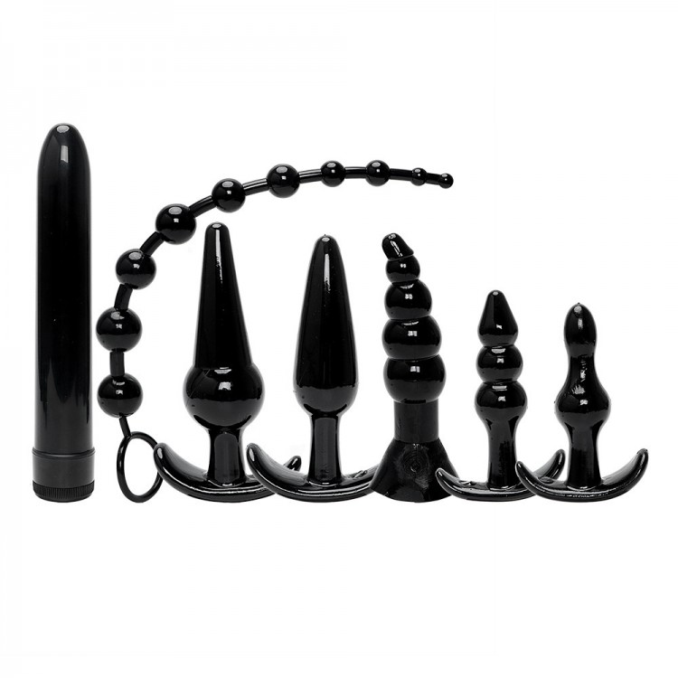 Hot selling foreign trade sexy anal plug 7-piece set for women's masturbation sex products silicone anal plug anal set