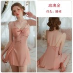 Guiruo Chunxia Pure Desire Pajama Mesh Perspective Temptation Steel Ring Chest Cushion Gathering Sling Sleeping Dress Outer Robe Set 3142