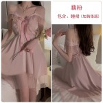 Ruo Ruo Sexy Dotted Mesh and Chest Cushion Gather Pajama Waist Large Size Pure Desire Sling Pajama Dress Home Suit 2535