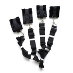 Black plush bed straps for couples to flirt with and play with, bed bound handcuffs for couples to have sex toys