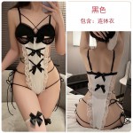 Guiruo Fun Lingerie Sweet and Seductive Pure Desire Hollow out Hidden Buckle Open Crotch, Easy to Take Off, Irritating Maid One Piece Set 2974