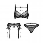 Guiruo Fun Underwear Sexy Deep V Dew Breast Attraction Bowknot Three Point Hot garter Belt Uniform Set 1171