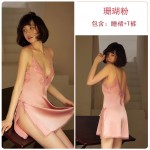 Guiruo Lace Sexy Open Front Temptation Thin Sling Sleeping Dress Lace up Sleeping Robe Bathrobe Women's Home Furnishing Set 272