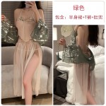 Guiruo Fun Underwear Pure Desire Hanfu Women's Mesh Perspective Attractive Belly Pocket Split Skirt Classic Uniform Set 3043