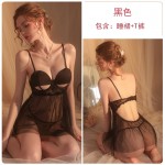 Guiruo Fun Lingerie Sexy Steel Ring Gathers Small Chest Show Big Pajama Dew Breast Temptation Sling Pajama Dress Set 1790