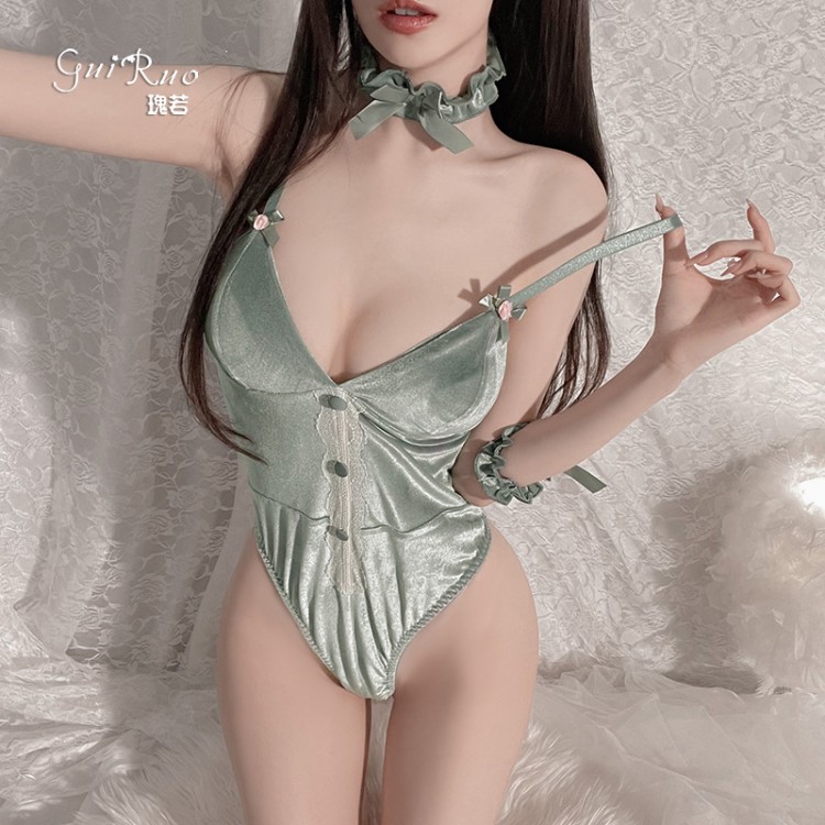 Guiruo Fun Lingerie Cute and Pretty Rabbit Girl Chest Cushion with Concealed Button Opening and Stripless One Piece Uniform Set 2606