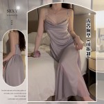 Jue Ruo Light Luxury Pure Desire Satin Transparent Yarn Stacked Collar Elastic Waist Shrinking Chest Cushion Slim Strap Home Sleeping Dress J3459