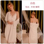 Guiruo Velvet Sexy Open Back Deep V French Chest Cushion Suspender Sleeping Dress Lace Women's Solid Home Suit Set J2823