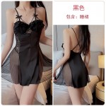 Guiruo Sexy Backless Temptation Large Size with Chest Pads Gathered Strap Sleeping Dress Outer Robe Women's Home Furnishing Set 2227