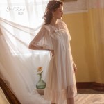 Guiruo brand sexy pajamas V-neck breathable private room short sleeved short skirt outer robe palace style home suit 2445