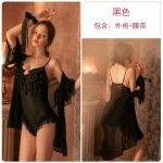 Qiruo Brand's Autumn and Winter New Sexy Mesh Perspective Bodysuit Nightgown Two Piece Home Furnishing Set for Women 1089