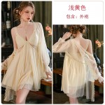 Guiruo Brand Sexy Plus Chest Pad Gathering Pajamas Palace Style Pure Desire Mesh Outer Robe Home Fur Set P2549