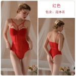 Guiruo Sexy Mesh Deep V with Chest Pads Gathered Steel Ring Slim Fit, Hidden Crotch Open, Pure Desire One Piece Set 19501