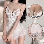 Guiruo Fun Lingerie Sexy Mesh Perspective Attractive Sweet Solid Color Suspended Sleeping Dress Women's Home Suit Set 2216