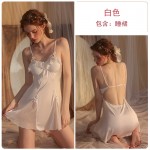 Guiruo Spring/Summer Open Back Temptation Pajama Chest Pads Gather Ice Silk Sling Sleeping Dress Outer Robe Women's Home Suit Set 2219