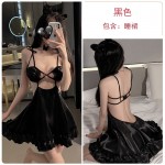 Guiruo Fun Underwear Sexy Hollow out Temptation Dew Breast Pajamas Solid Color Backless Suspended Dress Home Suit Set 1665