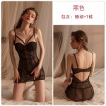 Guiruo Summer Fun Underwear Sexy temptation Open back Mesh Steel Ring Gathering Sling Dress Home Suit Set 2102