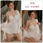 Guiruo New Style with Chest Cushion Gather Sexy Sleepwear Ice Silk Sling Sleeping Dress Outer Robe Pure Desire Home Suit Set 3248