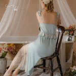 Guiruo Brand Satin Lace Splice Low cut Sexy Backless Perspective Temptation with Chest Cushion Sleeping Dress Home Furnishing 3386