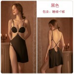 Qiruo Brand Autumn and Winter New Sleepwear Women's Hollow out Temptation Open Back Suspended Sleepwear Lace up Home Furnishing Set 1512