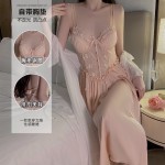 Guiruo Lingerie Sweet Lace Perspective Temptation with Chest Cushion Steel Ring Gathering Sleeping Skirt Outer Robe Home Set J2987