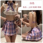 Guiruo Fun Lingerie Sexy Open Back Checkered Short Skirt Role Playing Student Flirting Uniform Set 2537