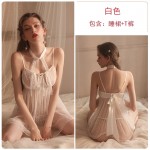 Guiruo New Fun Sleepwear Sexy Hollow out Temptation Hanging Neck Open Back Suspended Sleepwear for Women's Home Furnishing Set 2091