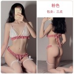 Guiruo Fun Lingerie Women's Sexy Pearl Small Breast Bed Checked Three Point Hot and Passionate Uniform Set 19052