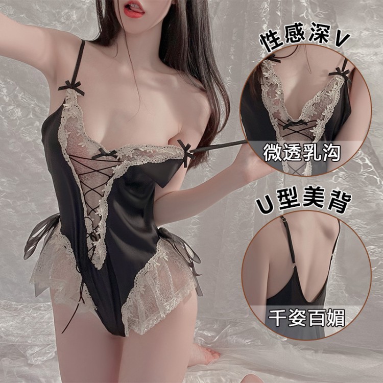 Guiruo Fun Lingerie Sweet and Cute Puffy Skirt Sexy Perspective Hidden Buckle Open Stop One Piece Set 1536