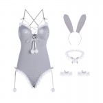 Guiruo Fun Lingerie Sexy Hidden Buckle Open Stop One Piece Dress Pure Rabbit Girl Uniform Set 2340