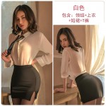 Guiruo Fun Lingerie Sexy Perspective Attractive Hot Hip Wrap Short Skirt Professional OL Dress Bed Uniform Set 416