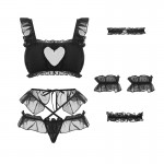 Guiruo Fun Underwear Sexy Perspective Chiffon Love Hollow out Temptation Maid Role Playing Uniform Set 610