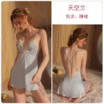 Guiruo Brand's New Sexy Lace Backless Sexy Nightwear Solid Lace Up Robe Women's Homewear Set 1923