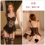 Guiruo Fun Lingerie Sexy Mesh Perspective Lace Strap Chest Cushion Steel Ring Gathering Sling Dress Uniform Set 2655