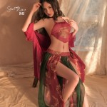 Guiruo Fun Underwear Sexy Lace up Split Sexy Hanfu Printed Mesh Belly Pocket Bed Uniform Set 1673