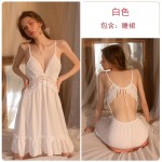 Guiruo New Sexy Women's Solid Color Pajamas V-Neck Hanging Pajama Dress Lace Casual Comfortable Homewear Set 1897