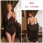 Ruo Ruo Sexy Backless Temptation and Chest Pads Gather Pure Desire Sling Sleeping Dress Simple Outer Robe Home Suit Set 2371