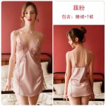 Guiruo Brand Cross border Sexy Lace Perspective Temptation Sling Sleeping Dress Outrobe Women's Home Furnishing Set Issued on behalf of 423