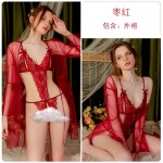 Guiruo Fun Lingerie Sexy Leaking Breast Temptation Opening No Take Off One Piece Clothing Outer Robe Women's Uniform Set 2896