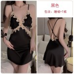 Guiruo Sexy Deep V Embroidery Lace Satin Sexy Open Back Pure Desire Sleeping Dress Loose Outer Robe Home Set 1203